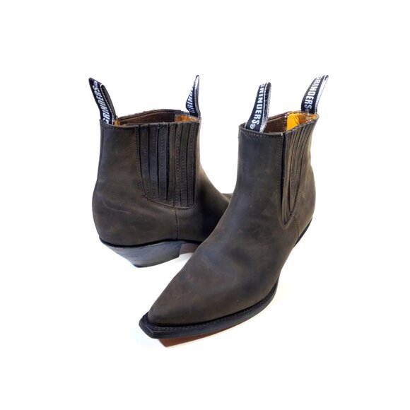 GRINDERS Crazy Horse Leather Pointed Toe Cowboy Ankle Boots Mens 10 - Picture 2 of 10